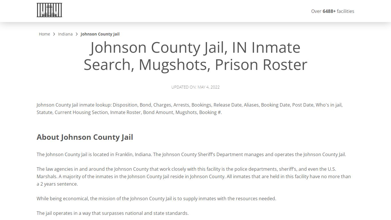 Johnson County Jail, IN Inmate Search, Mugshots, Prison ...